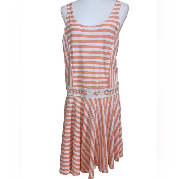 VINTAGE CITRUS SUNDRESS Peach and White Size L Fit and Flare Style Pastel Orange - Picture 6 of 9